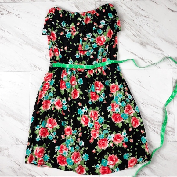 Strapless Black Floral Summer Dress with Open Back - Picture 6 of 8